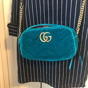 Gucci GG Blue Quilted Velvet Crossbody Bag